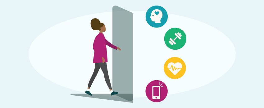A woman walking through a door