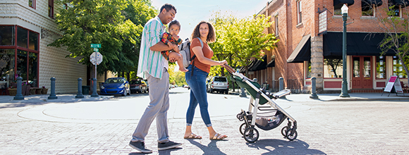 Family walking with stroller