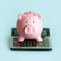 Piggy bank and calculators